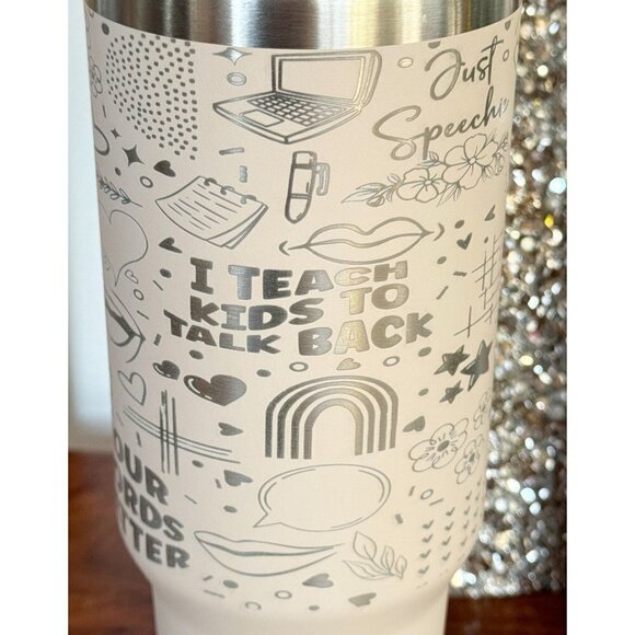 Tumbler Speech Therapist Laser Engraved 40oz Hot or Cold Beverage - Picture 9 of 15